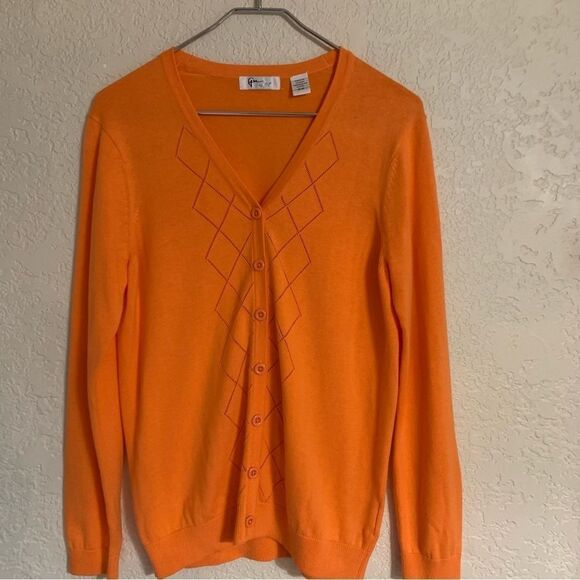 Greg Norman Collection Light Orange Button Front Cardigan Medium - Picture 4 of 9